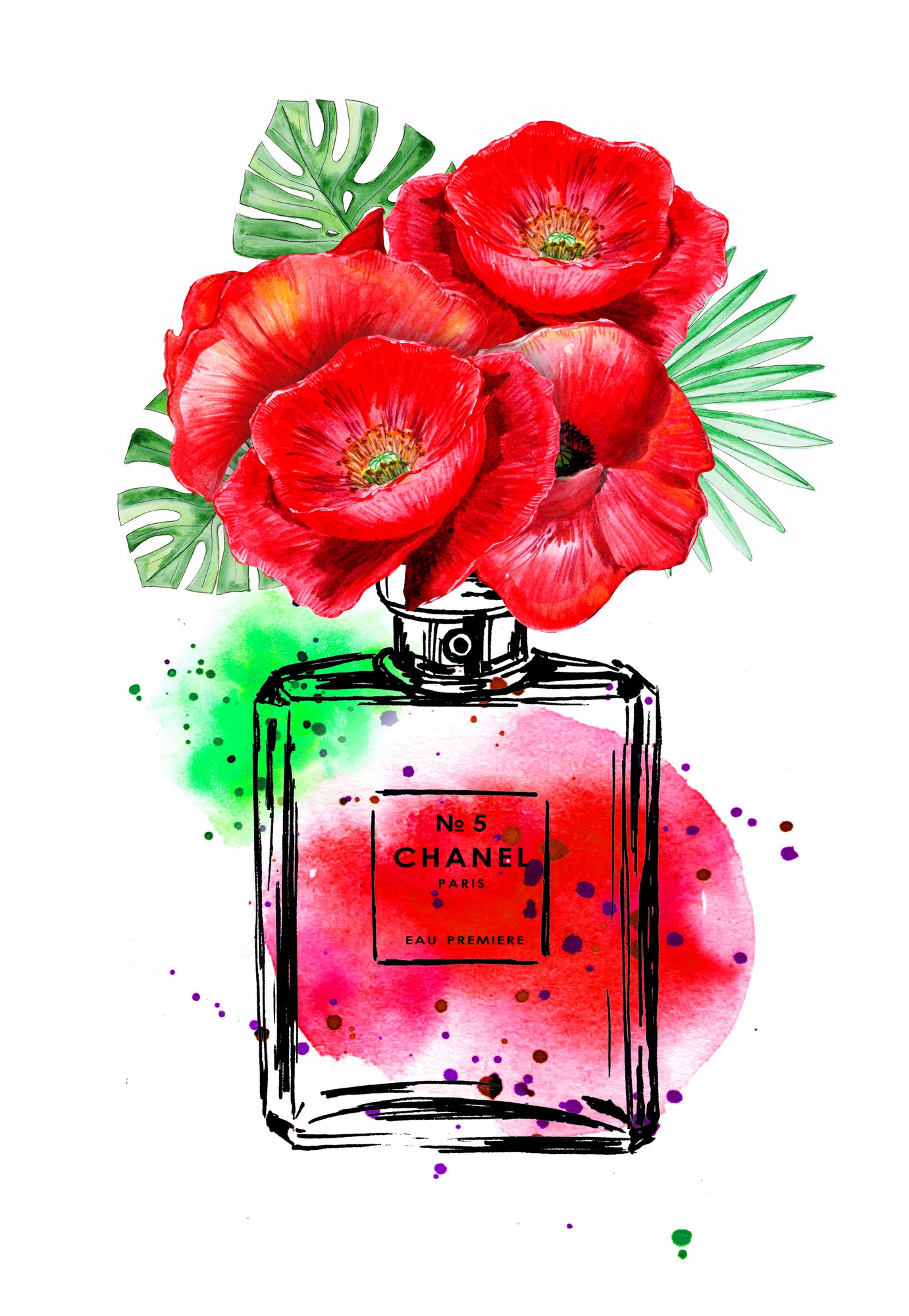 Perfume Bottle & Flowers Watercolor Painting Print 100% Australian Made
