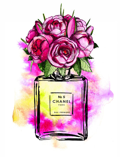 Perfume Bottle & Flowers Watercolor Painting Print 100% Australian Made