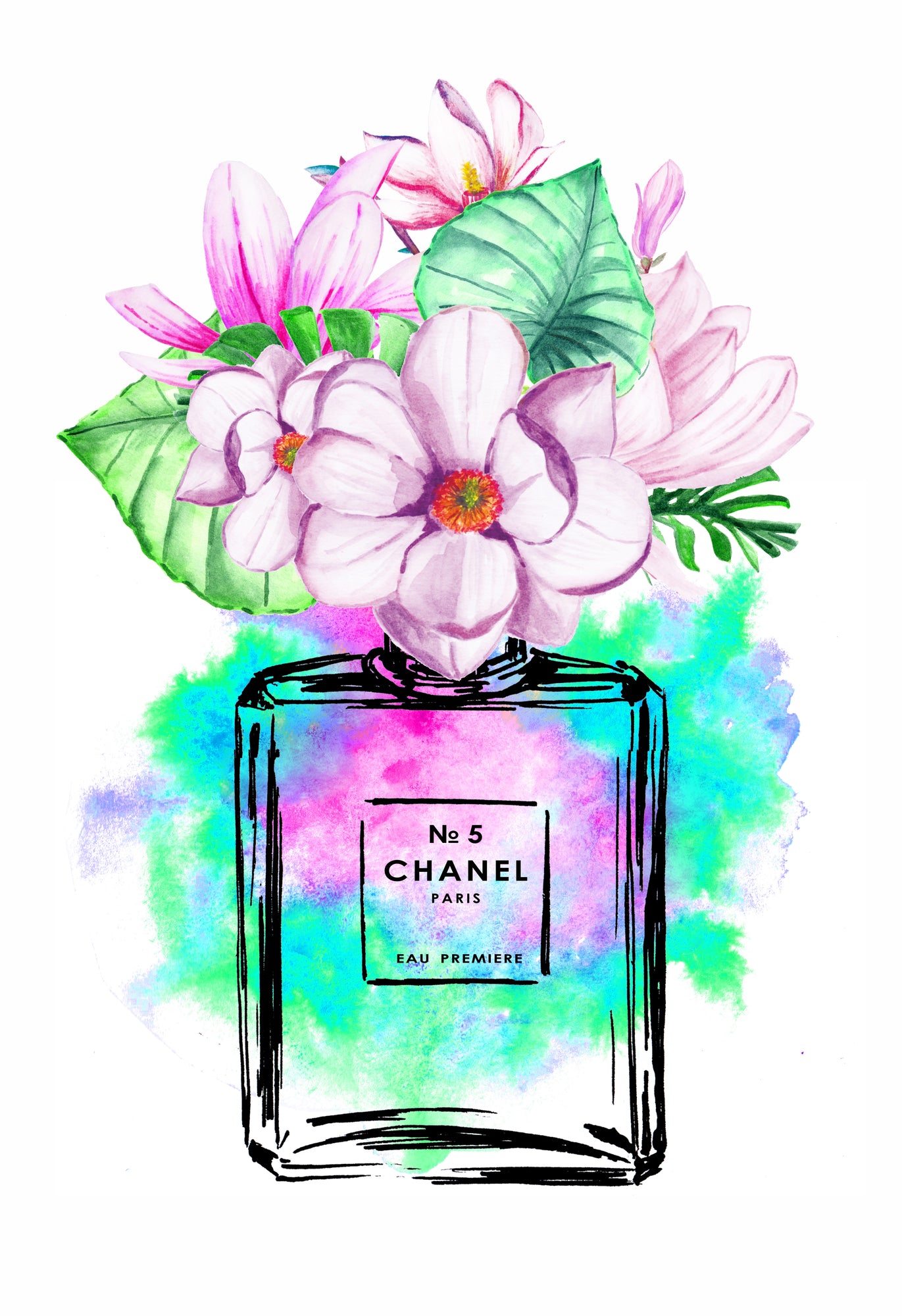 Perfume Bottle & Flowers Watercolor Painting Print 100% Australian Made