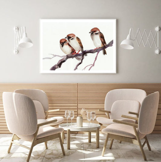 White Brown Birds Watercolor Art Home Decor Premium Quality Poster Print Choose Your Sizes