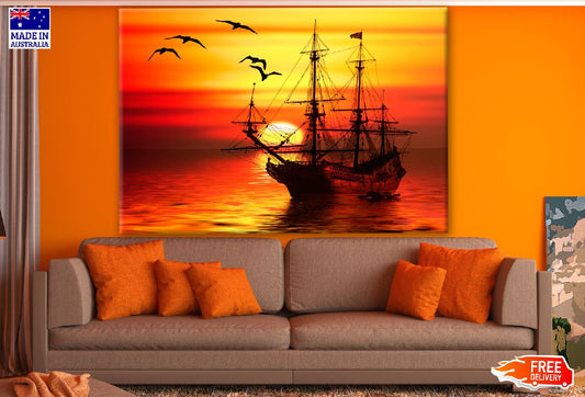 Ship on Beach at Sunset Print 100% Australian Made