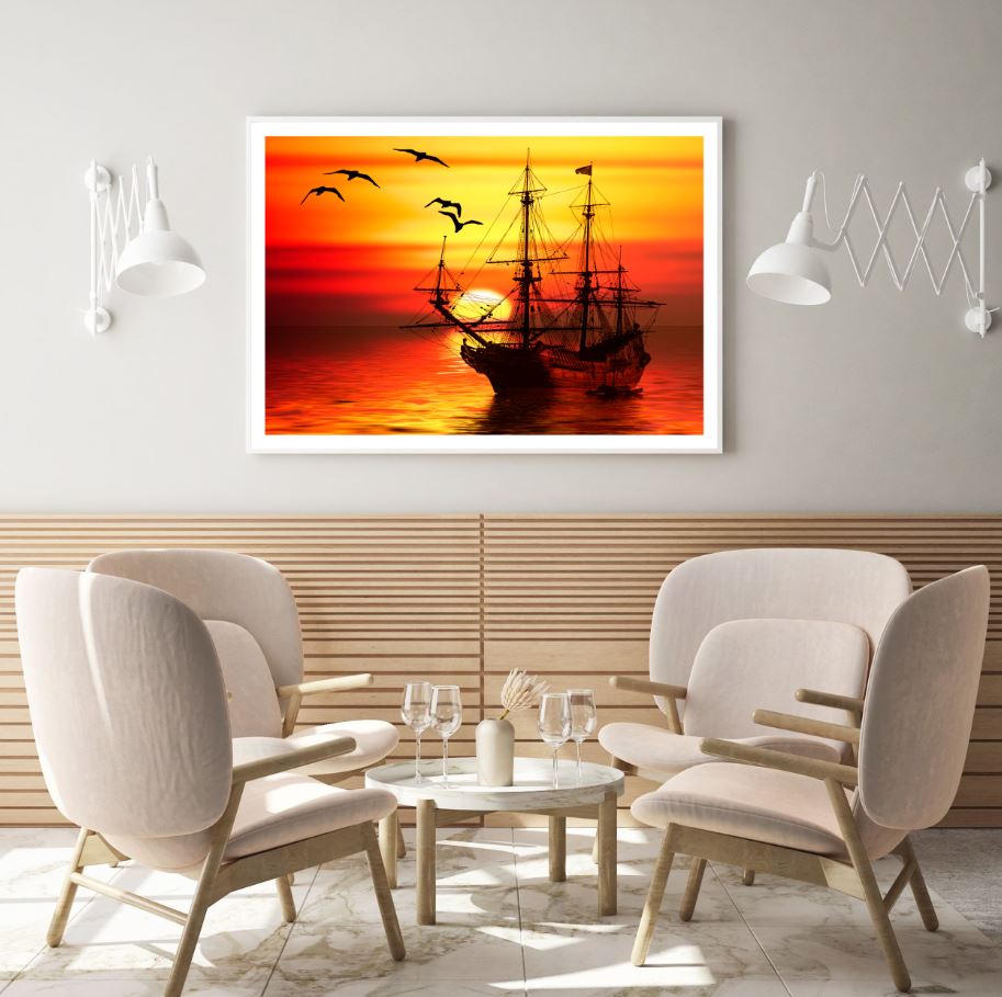 Ship Sunset Scenery Photograph Home Decor Premium Quality Poster Print Choose Your Sizes