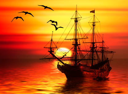 Ship Sunset Scenery Photograph Home Decor Premium Quality Poster Print Choose Your Sizes
