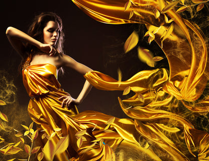 Woman with Gold Dress & Flowers Print 100% Australian Made