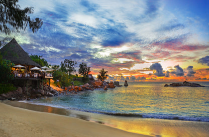 Café on Tropical Beach at Sunset Print 100% Australian Made