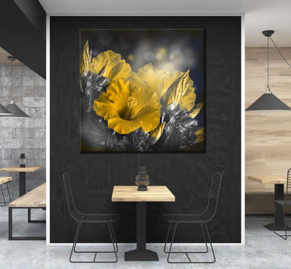 Square Canvas Bunch of Yellow Hibiscus Flower High Quality Print 100% Australian Made