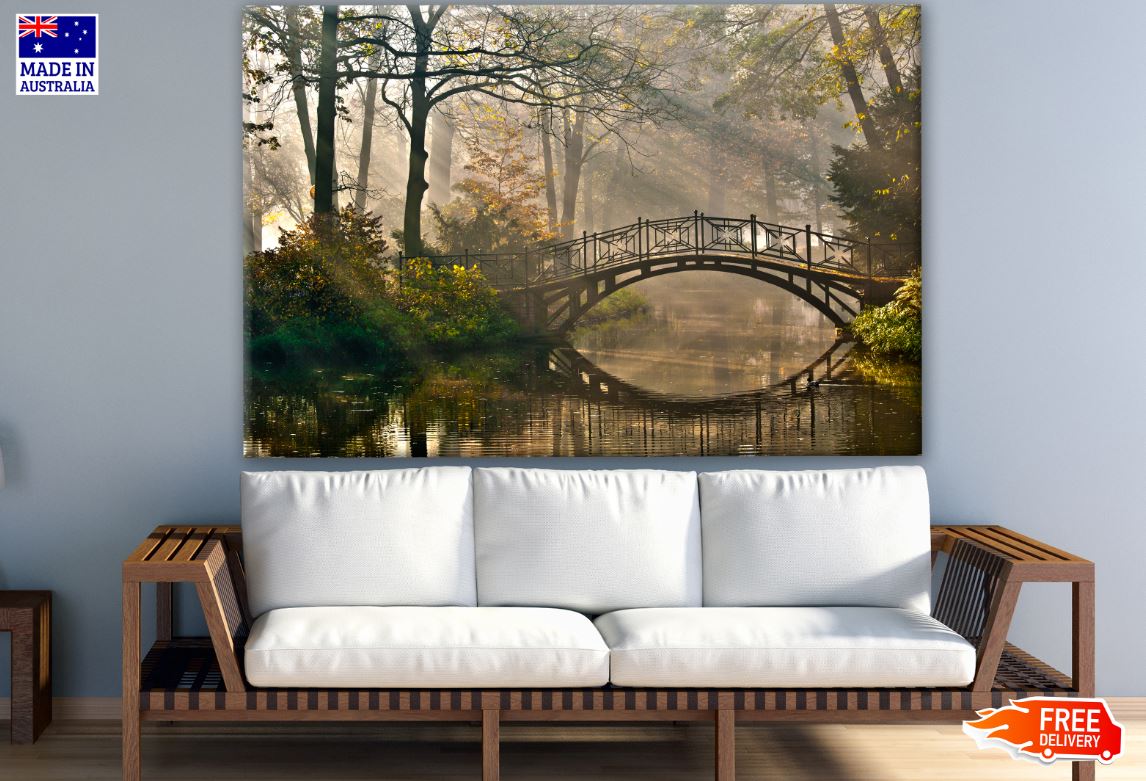 Bridge Over a Water Stream in Deep Forest Print 100% Australian Made