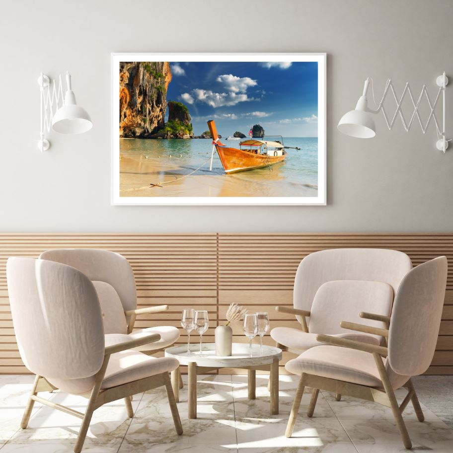 Boat on Sea Shore Photograph Home Decor Premium Quality Poster Print Choose Your Sizes