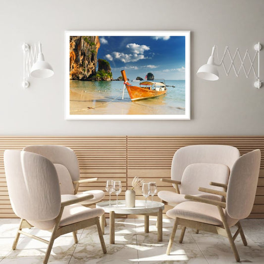 Boat on Sea Shore Photograph Home Decor Premium Quality Poster Print Choose Your Sizes