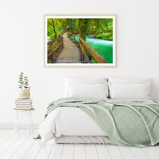 Wooden Bridge Over River Scenery Photograph Home Decor Premium Quality Poster Print Choose Your Sizes
