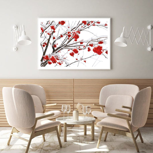 Red Berry Tree in Snow Photograph Home Decor Premium Quality Poster Print Choose Your Sizes