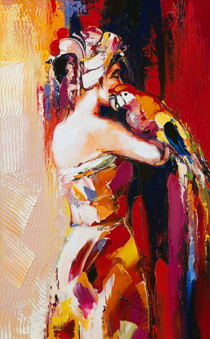Girl with Parrot Oil Painting Home Decor Premium Quality Poster Print Choose Your Sizes