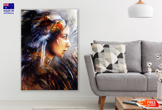 Indian Worrior Girl Oil Painting Print 100% Australian Made