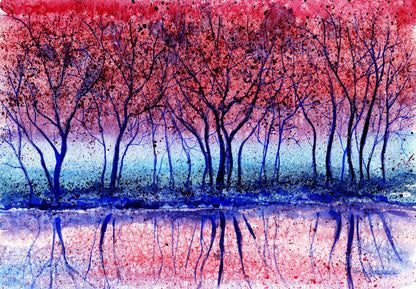 Forest Near Lake Watercolor Painting Print 100% Australian Made