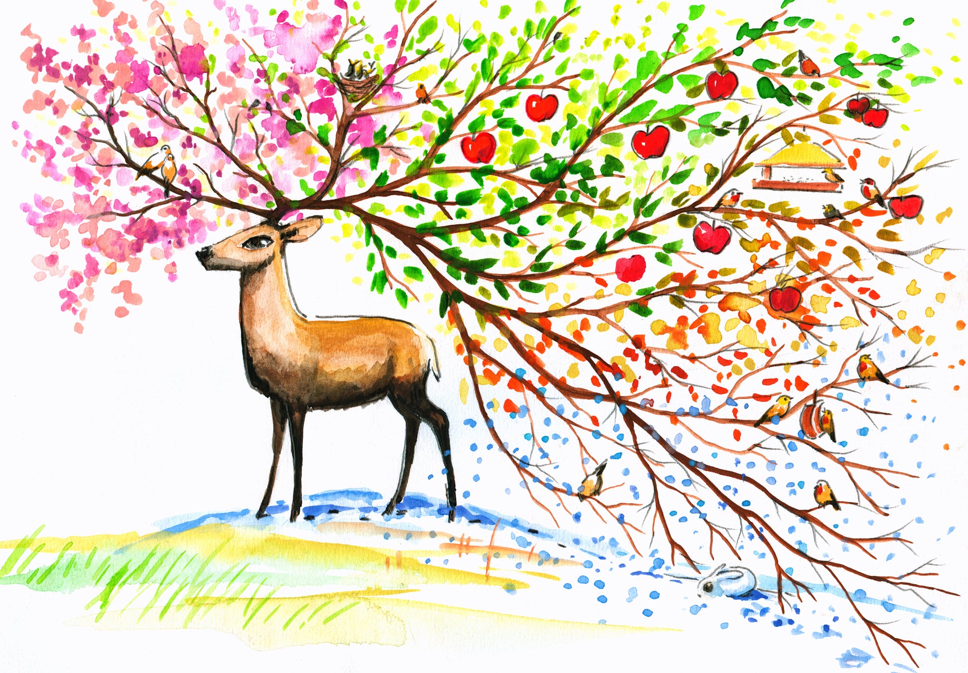 Deer with Floral Antler Painting Home Decor Premium Quality Poster Print Choose Your Sizes