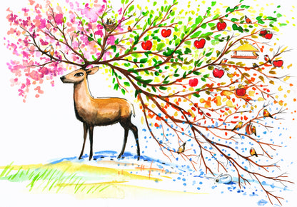 Deer with Floral Antler Painting Home Decor Premium Quality Poster Print Choose Your Sizes