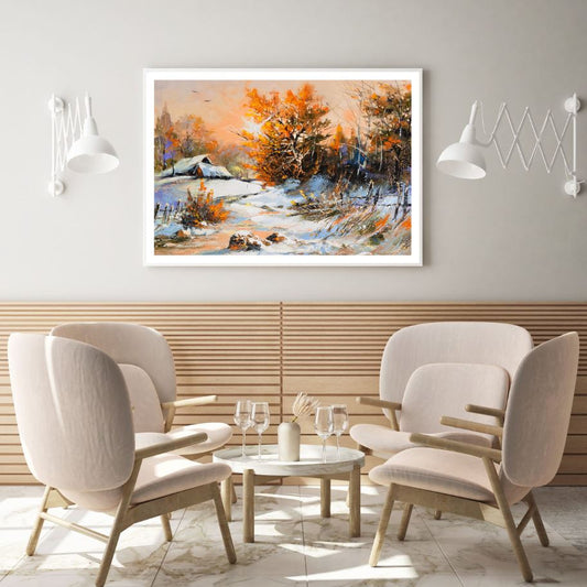House in Snow Forest Oil Painting Home Decor Premium Quality Poster Print Choose Your Sizes