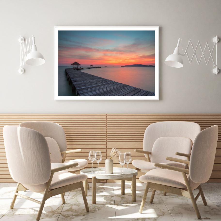 Wooden Pier Over Sea Sunset View Photograph Home Decor Premium Quality Poster Print Choose Your Sizes