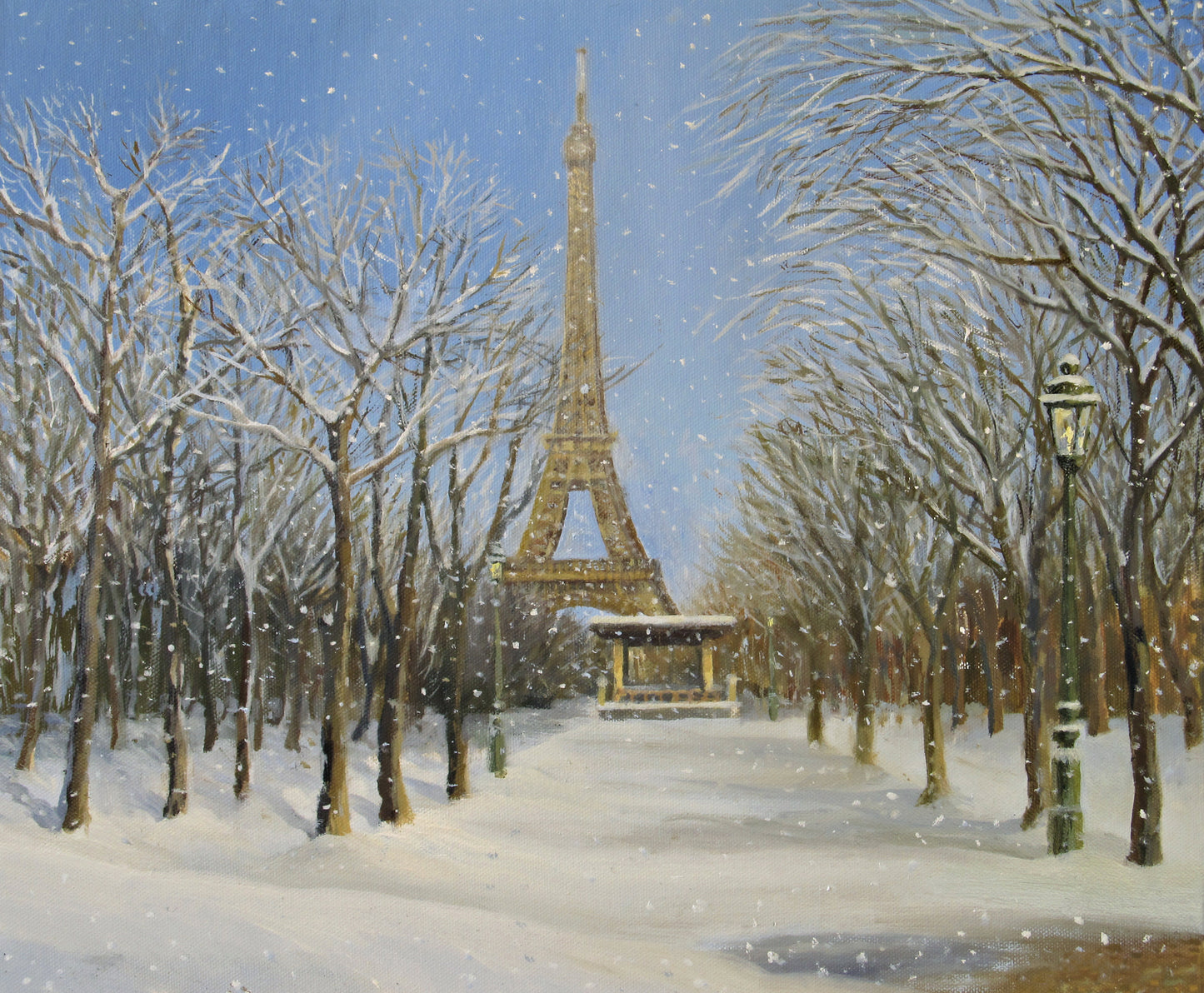 Snow Scene in the Capital of France with Eiffel Tower Print 100% Australian Made