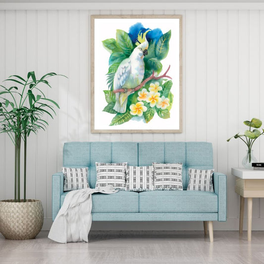 Parrot & Flowers Watercolor Painting Home Decor Premium Quality Poster Print Choose Your Sizes