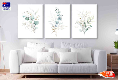 3 Set of Watercolor Leaves & Gold Splash Painting High Quality Print 100% Australian Made Wall Canvas Ready to Hang