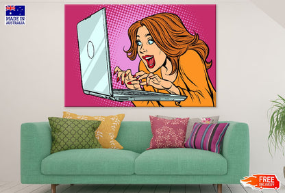 Happy Young Girl with Laptop Print 100% Australian Made