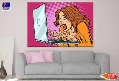Happy Young Girl with Laptop Print 100% Australian Made