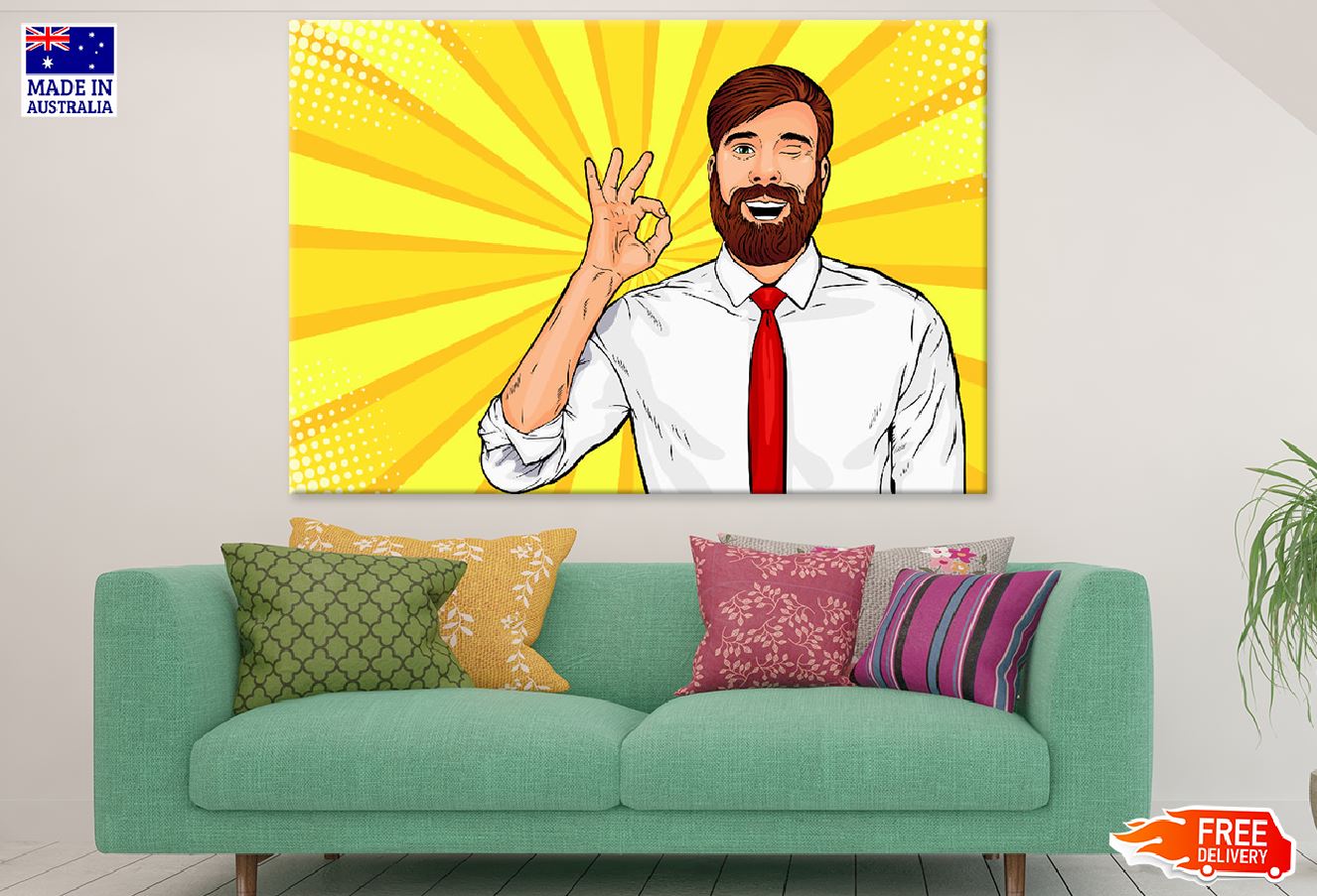 Hipster Beard Male Businessman Winks & Shows Okay Gesture Print 100% Australian Made