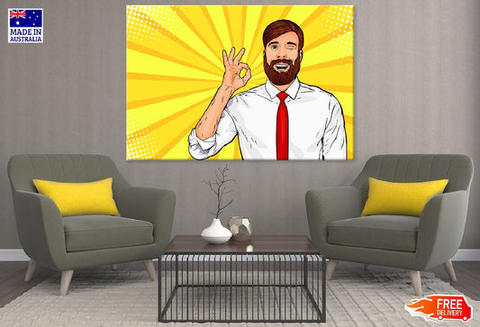 Hipster Beard Male Businessman Winks & Shows Okay Gesture Print 100% Australian Made