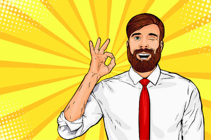 Hipster Beard Male Businessman Winks & Shows Okay Gesture Print 100% Australian Made