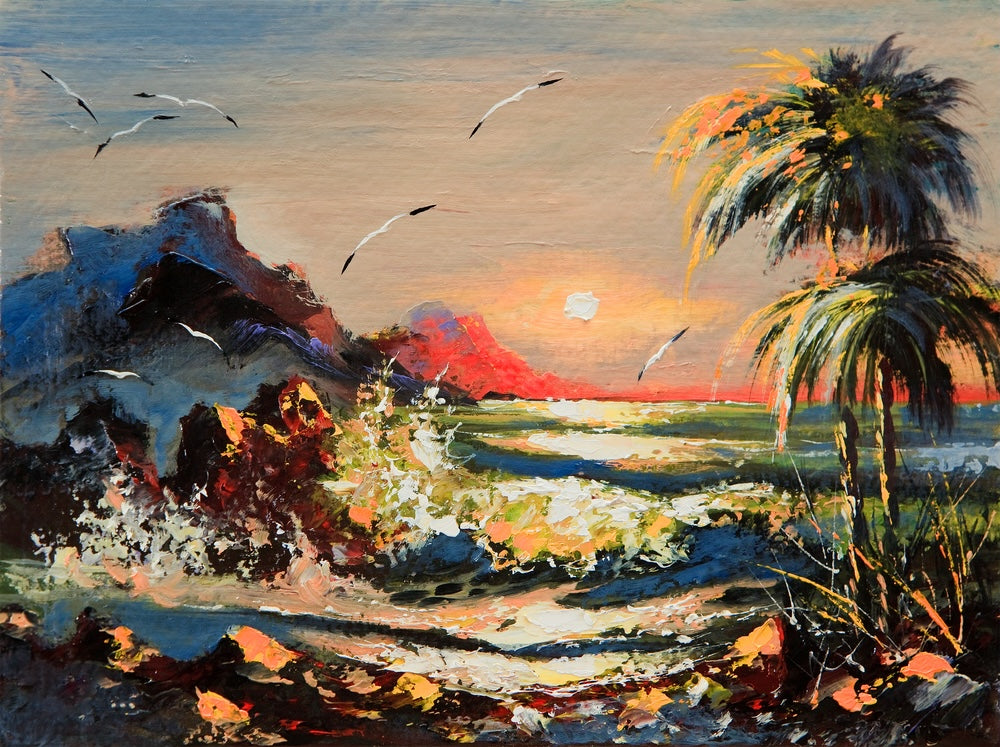 Sea Sunset Colorful Oil Painting Print 100% Australian Made