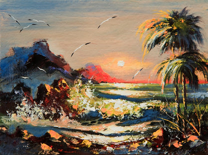 Sea Sunset Colorful Oil Painting Print 100% Australian Made