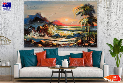 Sea Sunset Colorful Oil Painting Print 100% Australian Made