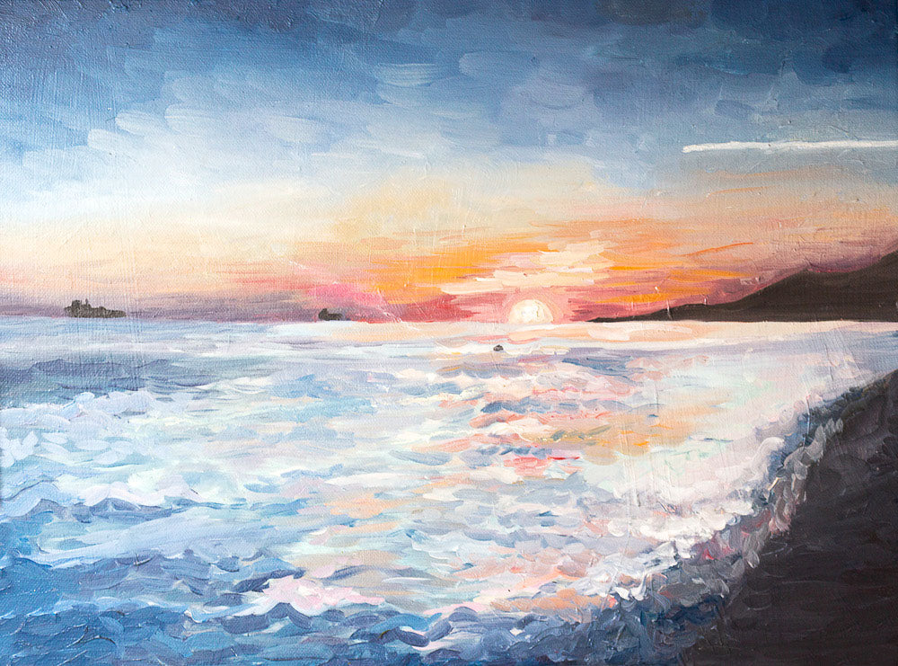 Sea Sunset Scenery Oil Painting Print 100% Australian Made