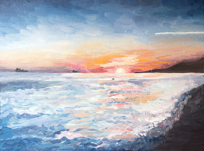 Sea Sunset Scenery Oil Painting Print 100% Australian Made