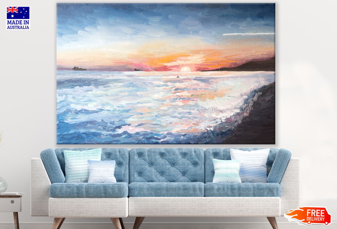 Sea Sunset Scenery Oil Painting Print 100% Australian Made