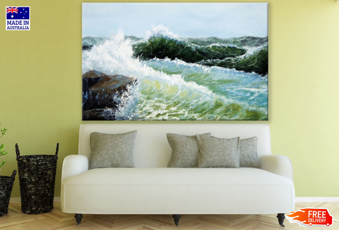 Rough Sea Oil Painting Print 100% Australian Made