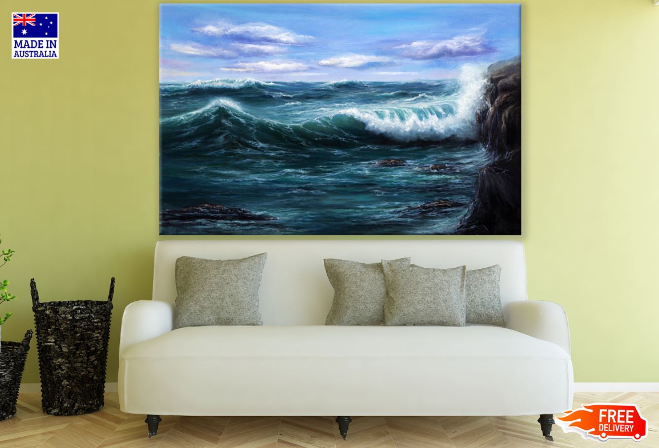 Rough Sea Oil Painting Print 100% Australian Made