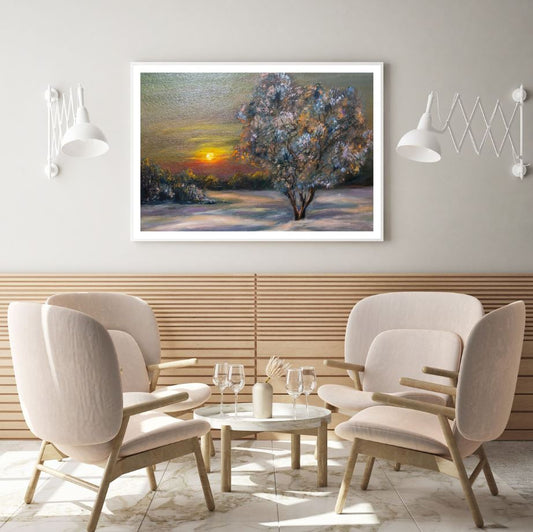Tree in Forest Sunset Oil Paint Home Decor Premium Quality Poster Print Choose Your Sizes
