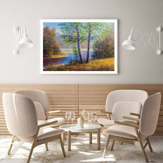 River in Forest Sunset Oil Paint Home Decor Premium Quality Poster Print Choose Your Sizes