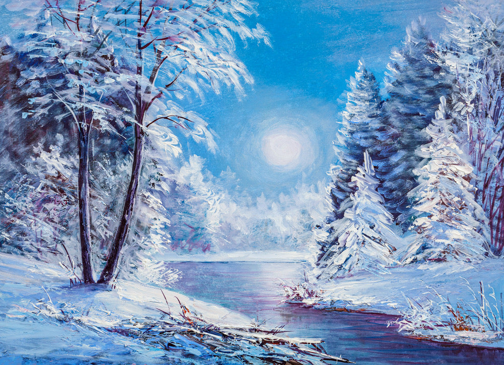 River in Forest Winter Oil Paint Print 100% Australian Made