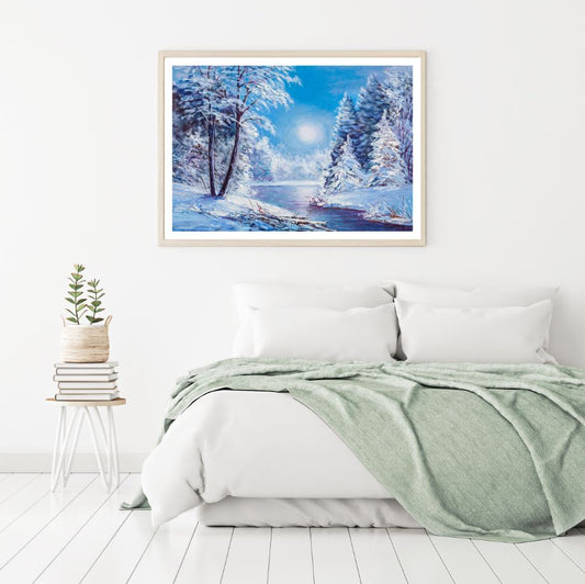 River in Forest Winter Oil Paint Home Decor Premium Quality Poster Print Choose Your Sizes
