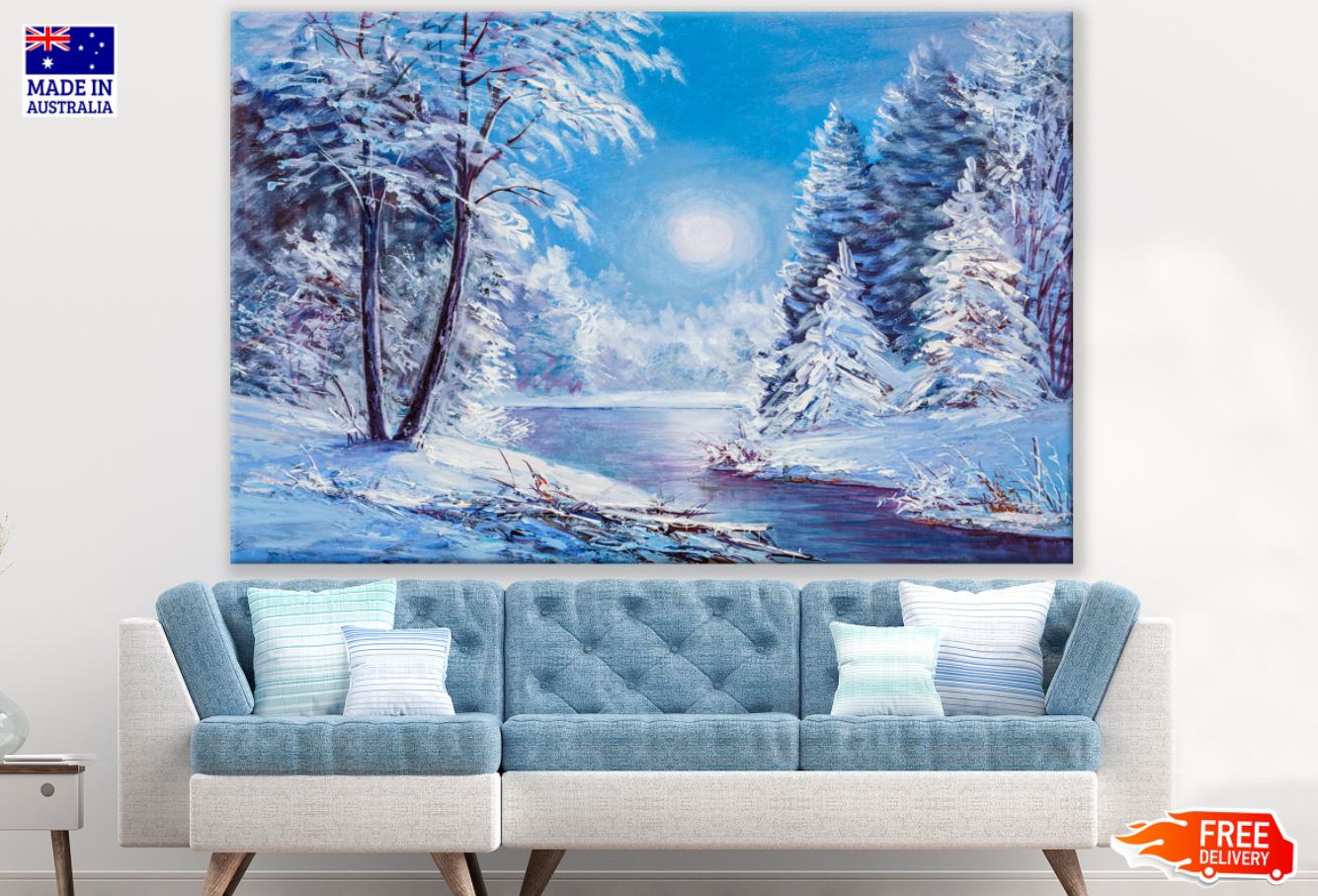River in Forest Winter Oil Paint Print 100% Australian Made