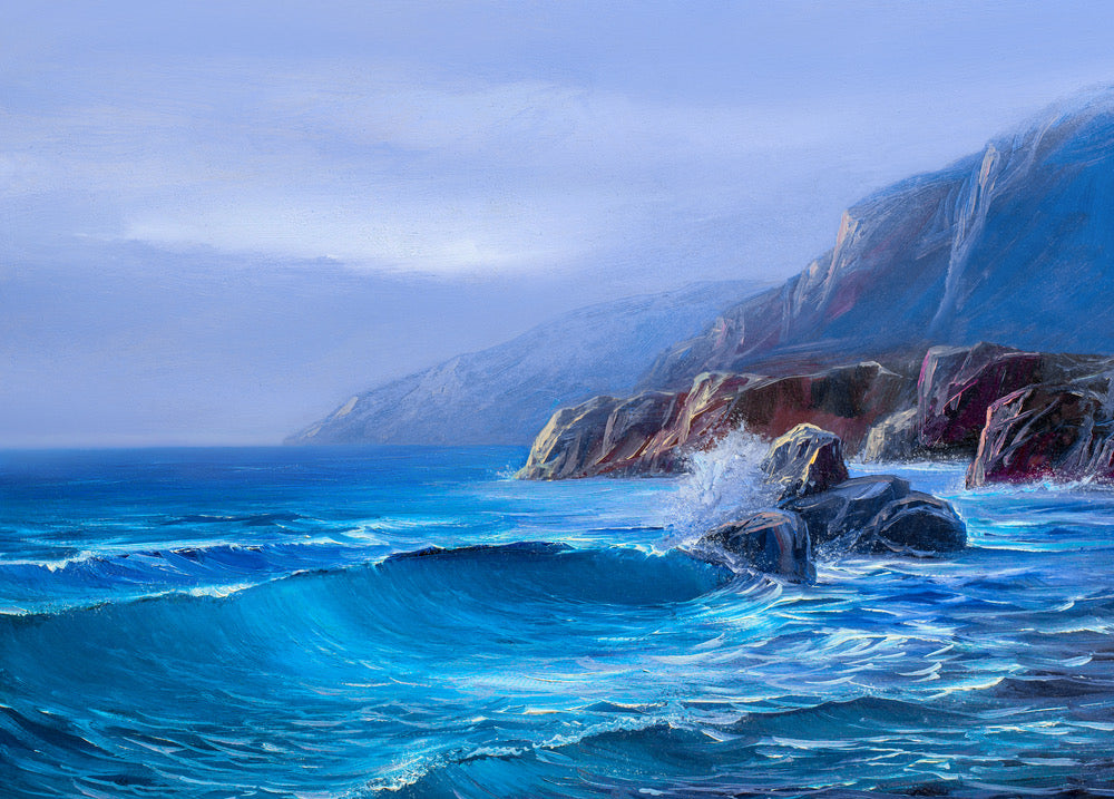 Rough Sea Scenery Oil Painting Print 100% Australian Made