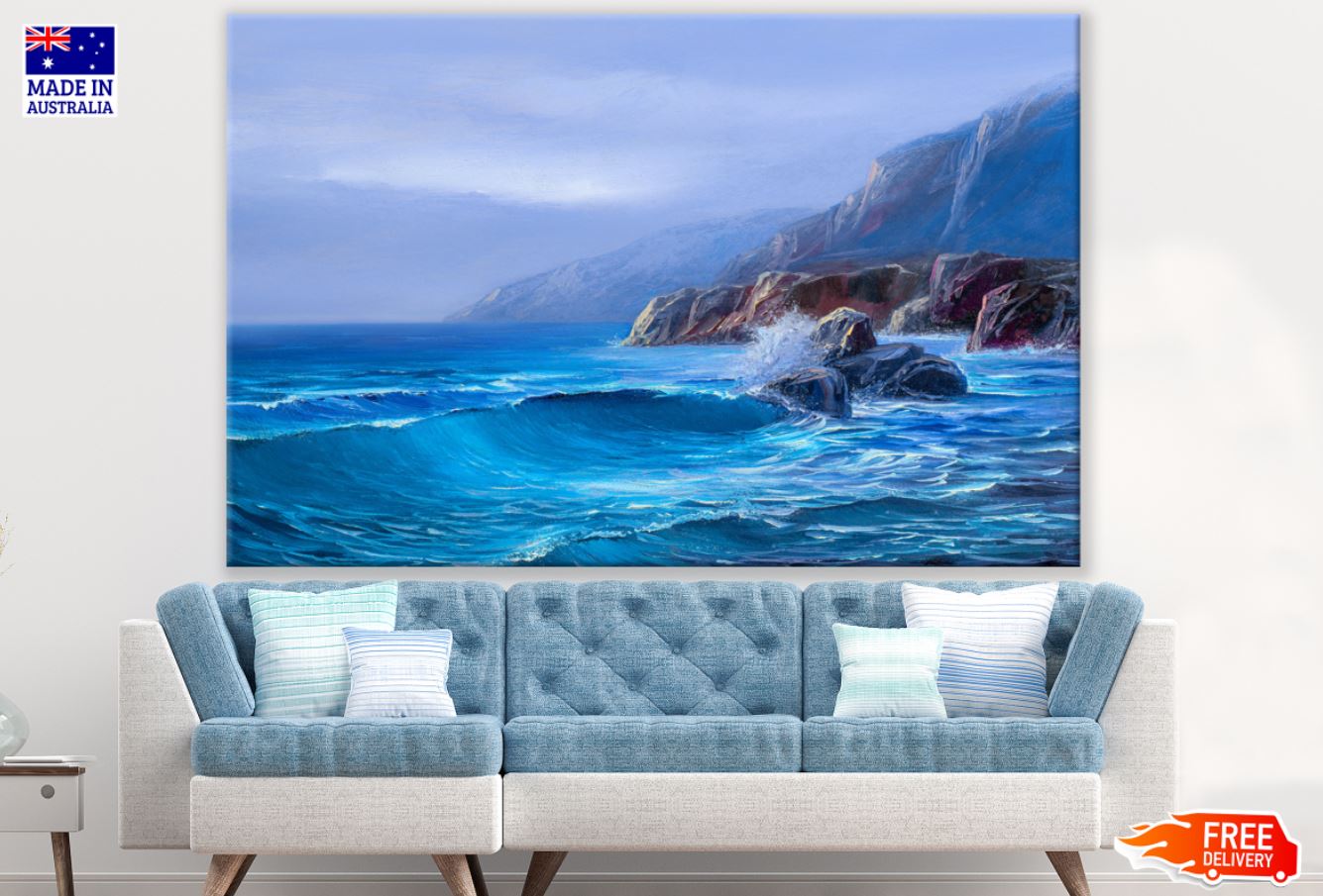 Rough Sea Scenery Oil Painting Print 100% Australian Made