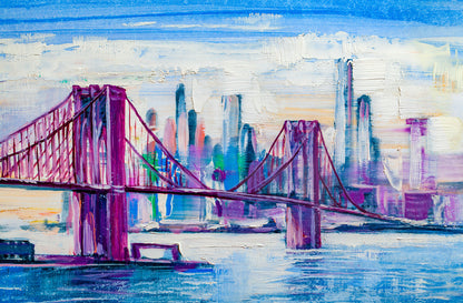 Colorful City Bridge Oil Painting Print 100% Australian Made