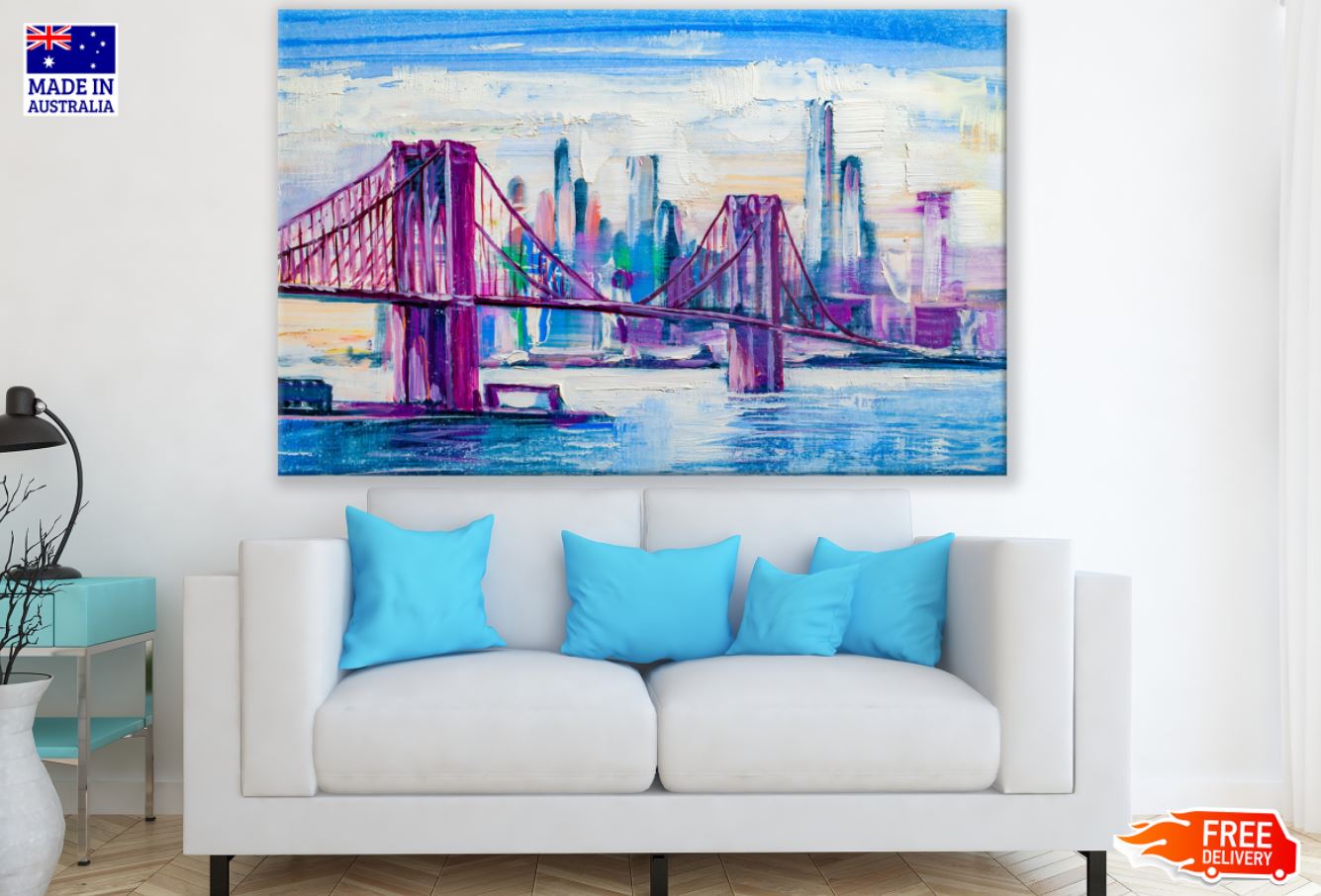 Colorful City Bridge Oil Painting Print 100% Australian Made