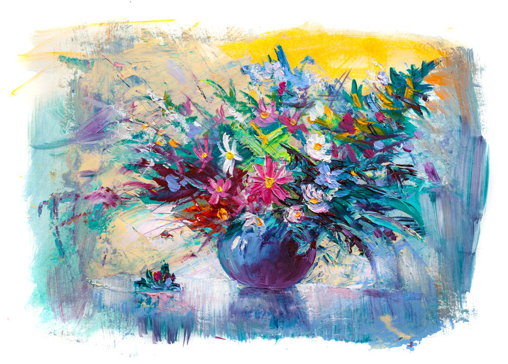 Colorful Flowers Vase Oil Paint Print 100% Australian Made
