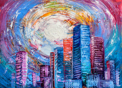 Colorful City Oil Painting Print 100% Australian Made