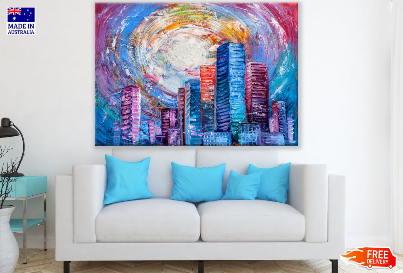 Colorful City Oil Painting Print 100% Australian Made
